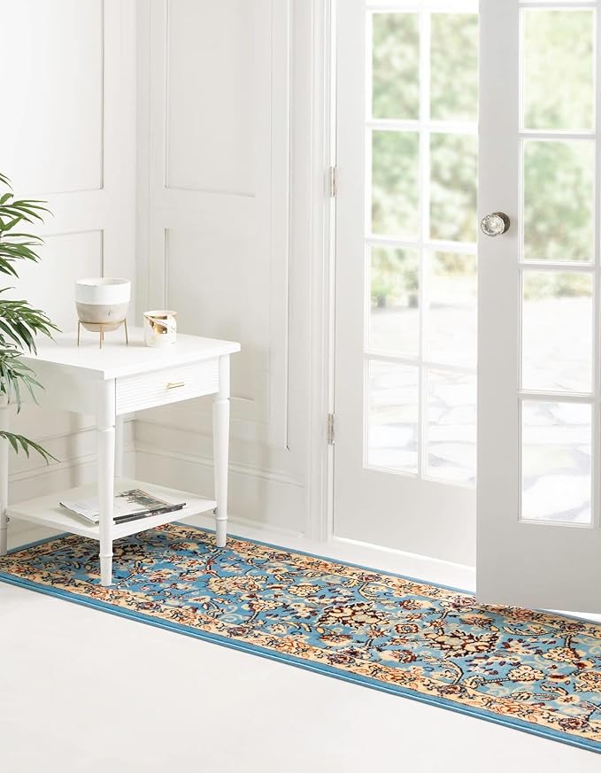 Unique Loom Sialk Hill Collection Area Rug - Washington (2' 11" x 16' 5" Runner Light Blue/Navy Blue)