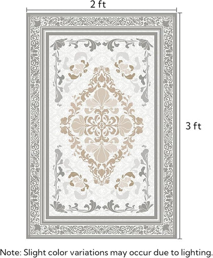 SOULFUL Medium Pile 2x3 Entryway Rug - Soft Foot Feel Small Area Rug - Light Taupe Boho Floral - Washable Non-Slip - Perfect for Hallway Kitchen Bedroom Bathroom Indoor Entrance