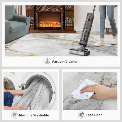3x4 Abstract Marble Rugs for Entryway - White-Marble Kids Bedroom Rug, Modern Luxury Mudroom Rug Soft for Coffee Shop Living Room Under Table Game Room