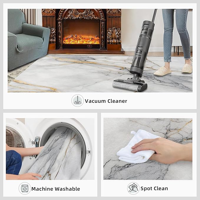 5x7 Abstract Marble Rugs for Bedroom - White-Marble Print Rug, Modern Luxury Rug Non Slip Soft Rugs for Living Room Hardwood Floors Teen Room