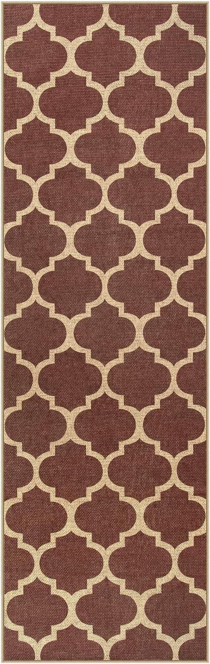 Lahome Moroccan Easy Jute Runner Rug, Red Washable Runner Rugs for Outdoor Porch Hallway, Geometric Trellis Woven Long Carpet for Doorway, Thin Non Slip Outdoor Decor, 2'6'' x 8'