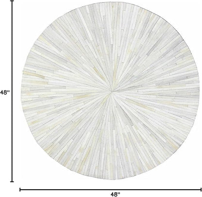 Faux Cowhide Round Area Rug | Non-Slip Leather Floor Carpet for Living Room, Bedroom, and Home Décor | Modern Stylish Accent Rug(White_4x4)