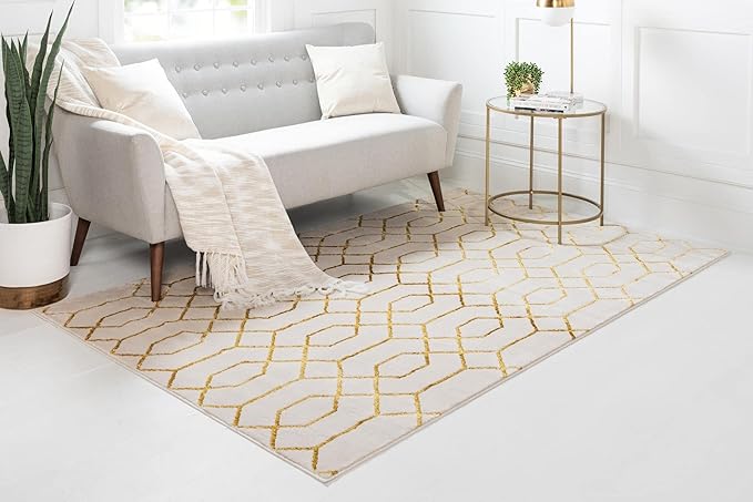 Marilyn Monroe Glam Collection Area Rug - Trellis (3' 3" x 5' 3" Rectangle, White Gold/ Gold)