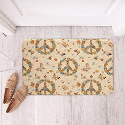Erosebridal Groovy 70s Theme Rugs Retro Peace Sign Fluffy Rugs Boho Butterfly Indoor Entry Rug 16x24 Hippie Honey Bee Non Slip Bathroom Carpet Vintage Flower Floral Floor Mats for Kids