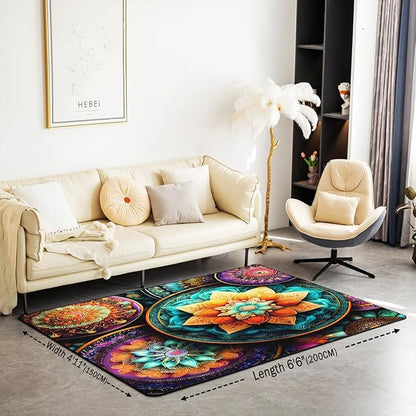 Vintage Mandala Large Area Rug 5x7 Victorian Decor Damask Living Room Rug | Antique Decor Boho Floral Rugs for Bedroom, Bohemian Paisley Medallion Carpet Indoor Floor Mat
