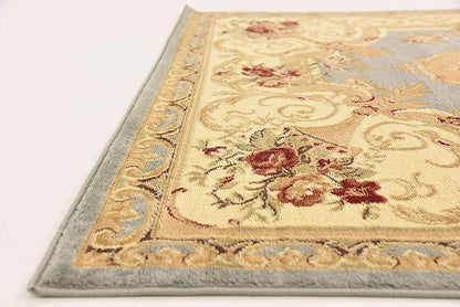 Unique Loom Versailles Collection Traditional Classic Floral Motif Area Rug (6' 0 x 6' 0 Square, Slate Blue/ Ivory)