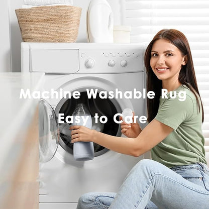 VK VK·LIVING Machine Washable Rug 4'x6' Vintage Design Washable Area Rugs with Non Slip Rugs for Living Room Bedroom Traditional Woven Carpet Stain Resistant Home Decor Office Boho Rug (Navy)