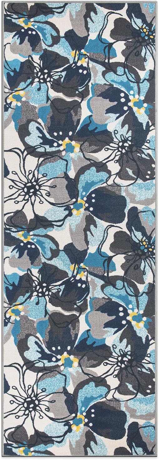 Rugshop Gray Large Floral Non-Slip Runner Rug Fade Resistant for Hallway, Entryway and Kitchen, 2'7" x 8'
