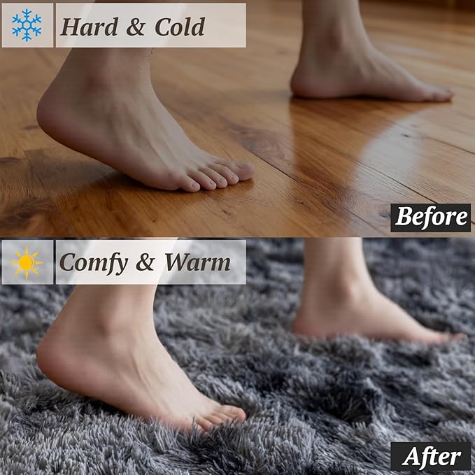 5x7 Area Rugs for Living Room Bedroom, Soft Fluffy Shaggy Bedside Rug, Indoor Floor Carpet for Kids Playroom, Dorms, Nursery Rooms, Home Decor (Tie-Dyed Dark Grey 5'x7')