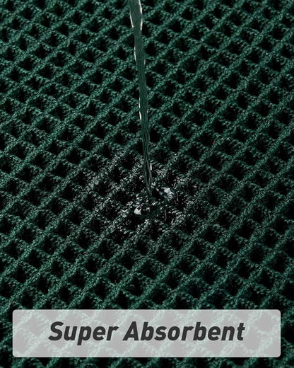 Upgraded Waffle Runner Rug, Super Absorbent Non Slip Bath Mats for Bathroom Floor Machine Washable Bathroom Runner Rug with Tassels Ideal for Hallway Bedroom Laundry Room, Dark Green, 2'x5'(24" x 60")