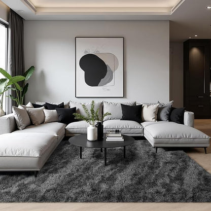 Zentavio Area Rugs for Living Room 5x8 Large Rugs for Bedroom Carpet Fluffy Fuzzy Soft Shag Aesthetic Plush High Pile Gray Throw Rug for Nursery Kids Room Dorm Marble Grey