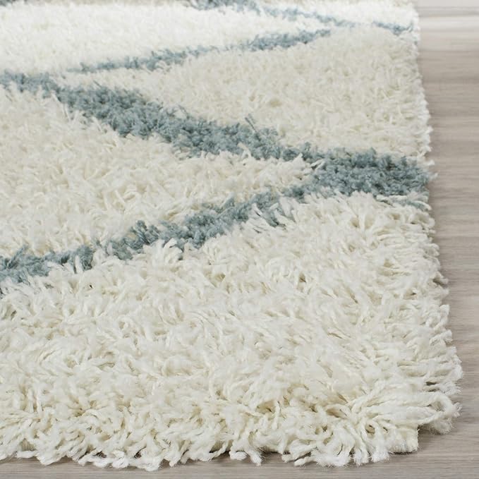 SAFAVIEH Dallas Shag Collection Area Rug - 6' Square, Ivory & Red, Trellis Design, Non-Shedding & Easy Care, 1.5-inch Thick Ideal for High Traffic Areas in Living Room, Bedroom (SGD257R)