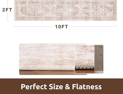 AMOAMI-2X10 Runner Rug-Washable Runners for Hallways-Soft Non Slip Bedside Rugs for Bedroom-Vintage Long Rug for Hallways Entryway Laundry Room Stair Kitchen Bathroom Pink