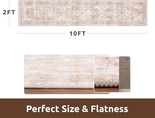 AMOAMI-2X10 Runner Rug-Washable Runners for Hallways-Soft Non Slip Bedside Rugs for Bedroom-Vintage Long Rug for Hallways Entryway Laundry Room Stair Kitchen Bathroom Pink