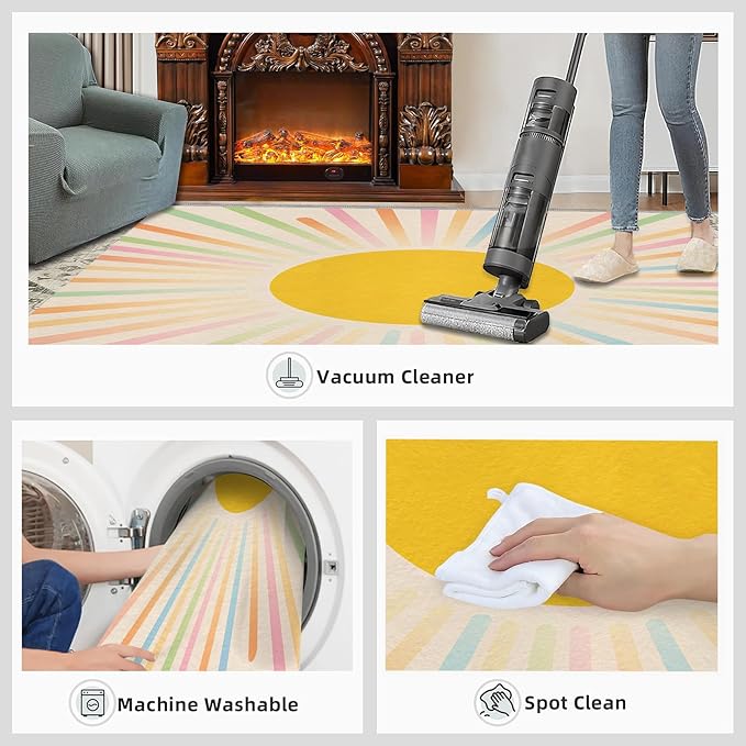 Boho Sun Area Rugs 5x6ft, Minimalist Sunburst Rugs for Kids Bedroom, Abstraction Deco Office Rug Low Pile are Not Stumbling Foot for Living Room End Table Nursery
