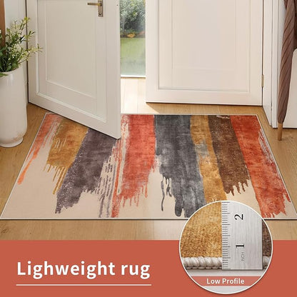 Ciicool Modern Abstract Rug for Living Room, 5'x7' Machine Washable Area Rug Non-Slip Rug, Low-Pile Contemporary Indoor Dining Floor Carpet for Bedroom Office Under Table Home Decor Red Yellow Gray