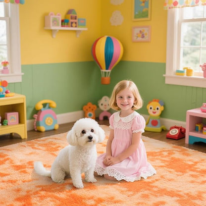 Mottling Orange Fluffy Rug Shaggy Area Rug, 9x12 Area Rugs for Girls Bedroom, Big Soft Shaggy Bedside Non-Slip Plush Dorm Nursery Kids Carpet Home Decor Aesthetic