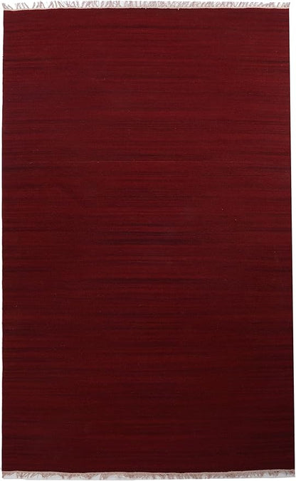 Rugsotic Carpets Hand Woven Flat Weave Kilim Wool 3'x5' Area Rug Solid Burgundy D00111