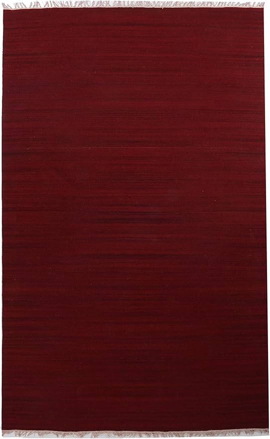 Rugsotic Carpets Hand Woven Flat Weave Kilim Wool ECO-Friendly Area Rugs - 6'x9', Rectangle Shape, Burgundy Color, Solid Plain Design, Low Pile Handmade Rugs for Living Room, Bed Room (D00111)