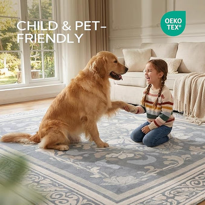 SOULFUL Medium Pile 3x5 Area Rug - Soft Foot Feel Small Entryway Rug - Greige Boho Floral - Washable Non-Slip - Perfect for Living Room Bedroom Foot Kids Room Reading Nook