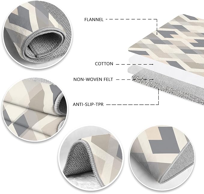 Modern Area Rug Living Room Rugs 3x4, Minimalist Soft Boho Geometric Rug, Non-Slip Washable Low Pile Non Shedding Carpet for Bedroom Office Dining Room Kitchen Nursery, Gray Beige White