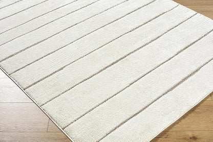 Livabliss x Our PNW Home Cascade Minimalist Striped Area Rug, 2'7" x 10', Striped Ivory/Taupe