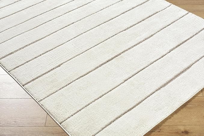 Livabliss x Our PNW Home Cascade Minimalist Striped Area Rug, 5'3" x 7', Striped Ivory/Taupe