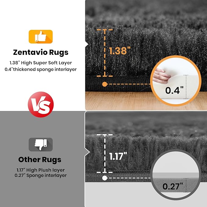 Zentavio Runner Rugs for Hallway 2x6 Shag Soft Bedroom Bedside Rugs Non Slip Fluffy Carpet for Kids Girls Boys Home Decor Aesthetic Dorm Nursery Black