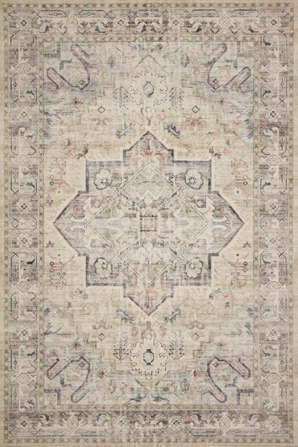 Loloi Hathaway Collection HTH-07 Multi/Ivory 5'-0" x 7'-6", .25" Thick Area Rug, Soft, Durable, Printed, Modern, Low Pile, Non-Shedding, Easy Clean, Living Room Rug