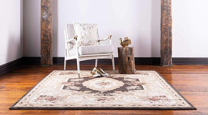 Unique Loom Versailles Collection Area Rug - Henry (6' 1" Square Brown/Cream)