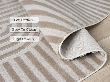 Annabel Modern Geometric Area Rug for Living Room, 5x7 Contemporary Arched Linear Beige Neutral Rug, Stain Resistant Non-Shedding Carpet for Bedroom, Dining Room or Kitchen (5' x 7', Beige)