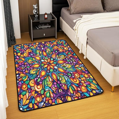 Vintage Mandala Area Rug 3x5 Bohemian Style Watercolor Flowers Rugs for Living Room | Boho Floral Washable Rug, Victorian Decor Antique Damask Carpet Indoor Floor Mat