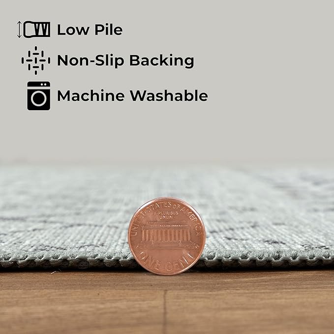 GLN Rugs Contemporary Collection - Machine Washable Area Rug, Contemporary Washable, Non Slip, Low Pile Chenille Rug, Living Room, Bedroom, Kitchen Rug (8' x 10' Gray 0166)