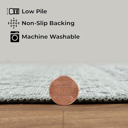GLN Rugs Contemporary Collection - Machine Washable Area Rug, Contemporary Washable, Non Slip, Low Pile Chenille Rug, Living Room, Bedroom, Kitchen Rug (2' x 3' Gray 0166)
