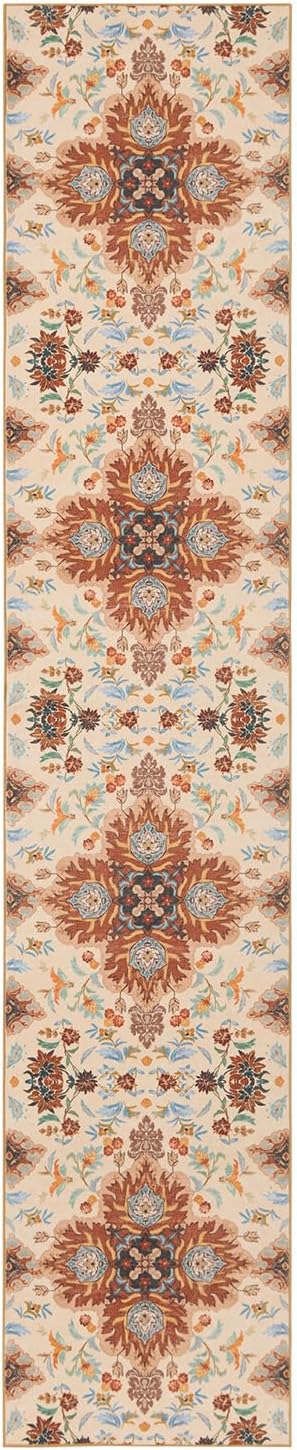 Phantoscope Washable Runner Rug 2'x10' Non-Slip, Vintage Boho Hallway Rugs for Entryway, Stair, Bedroom, Fall Orange Floral Medallion Pattern, Low-Pile Foldable Floor Carpet, Rust/Multi Floral