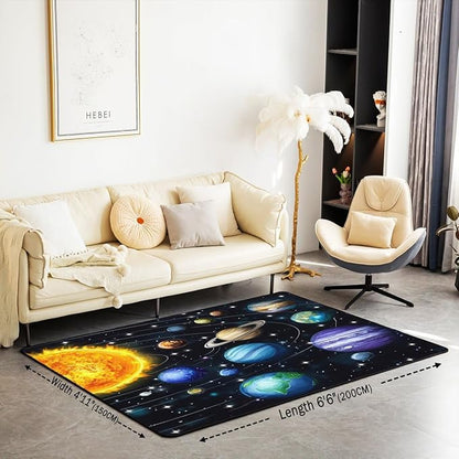 Planet Large Area Rug 5x7 Solar System Outer Space Living Room Rug | Universe Galaxy Rugs for Bedroom, Cosmic Earth Star Carpet Indoor Floor Mat