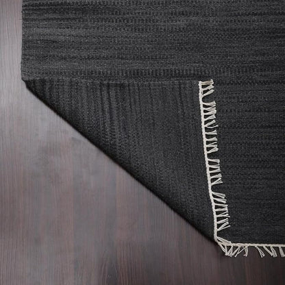Rugsotic Carpets Hand Woven Flat Weave Kilim Wool ECO-Friendly Area Rugs - 9'x12', Rectangle Shape, Charcoal Color, Solid Plain Design, Low Pile Handmade Rugs for Living Room, Bed Room (D00111)