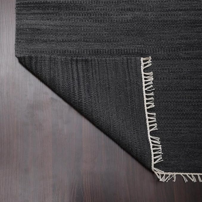 Rugsotic Carpets Hand Woven Flat Weave Kilim Wool ECO-Friendly Area Rugs - 10'x13', Rectangle Shape, Charcoal Color, Solid Plain Design, Low Pile Handmade Rugs for Living Room, Bed Room (D00111)