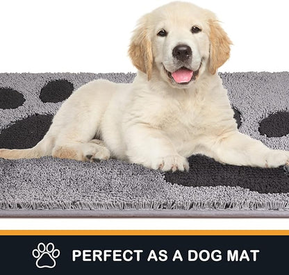 PURRUGS Dirt Trapping Door Mat 33.5" x 59", Non-Skid/Slip Machine Washable Microfiber Entryway Rug, Dog Doormat, Super Absorbent Welcome Mat for Muddy Wet Shoes and Paws, Grey