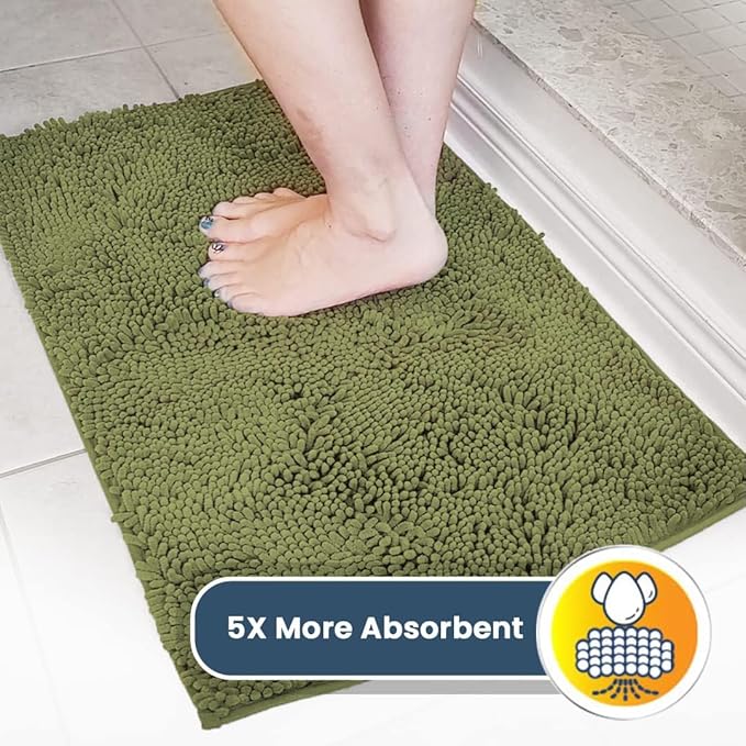 Muddy Mat® AS-SEEN-ON-TV Highly Absorbent Microfiber Door Mat and Pet Rug, Non Slip Thick Washable Area and Bath Mat Soft Chenille for Kitchen Bedroom Indoor and Outdoor - Army Green 24" x 120"