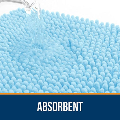 OLANLY Bathroom Rugs 47x17, Extra Soft Absorbent Chenille Bath Rugs, Rubber Backing Quick Dry, Machine Washable Bath Mats for Bathroom Floor, Tub and Shower, Home Decor Accessories, Sky Blue