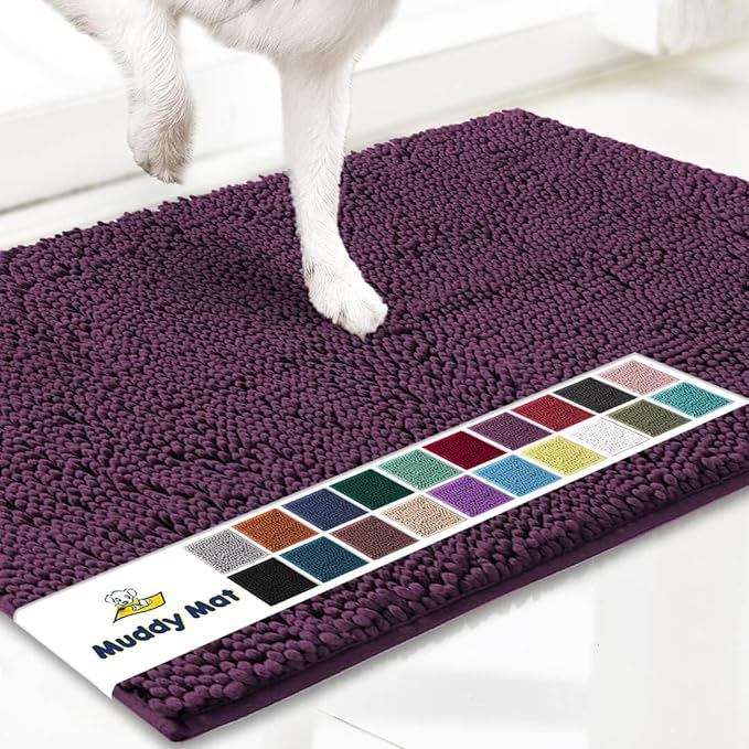 Muddy Mat® | Super Absorbent Door Mat Indoor, Microfiber Quick Dry Chenille Entryway Rug, Non-Slip Front Door Mat, Indoor Mats for Entryway, Machine Washable Pet Rug, Dark Purple 19"x30"