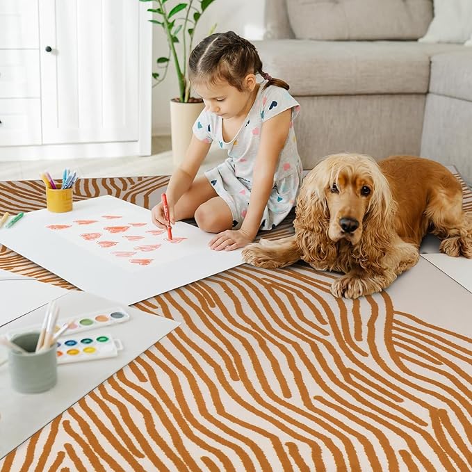 YIHOUSE Orange Rug for Living Room, 6×9 Modern Abstract Area Rug, Geometric Contemporary Wave Striped Rugs for Playroom Nursery, Washable Nonslip Large Rug for Bedroom Dining Room