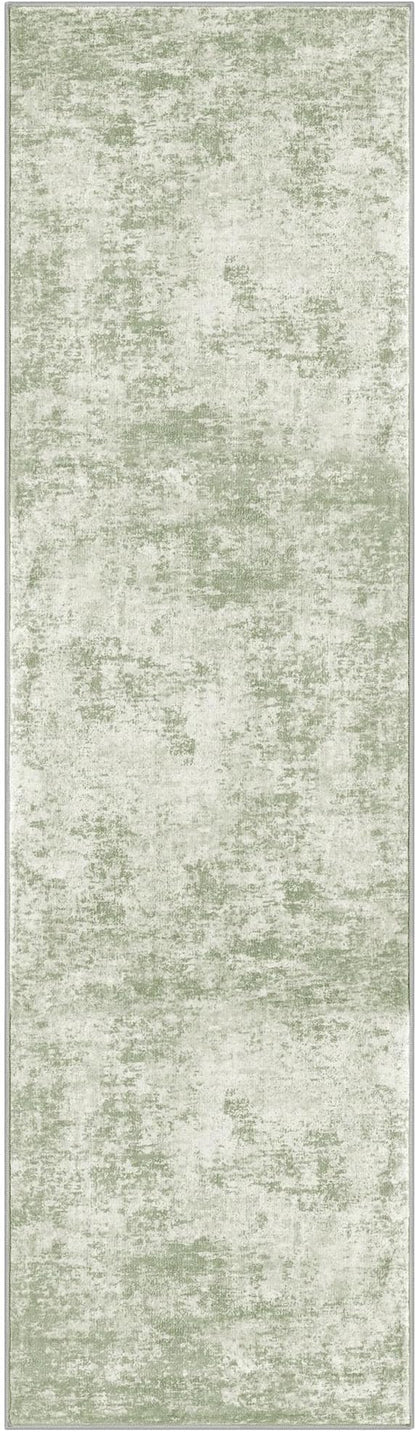 Modern Abstract Runner Rug for Bedroom 2x7, Sage Green Grey Washable Kitchen Runner, Non-Slip Soft Thin Faux Wool Mat for Entryway, Hallway, Laundry Room Indoor