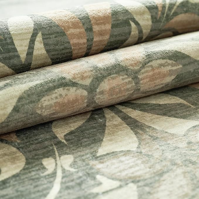 jinchan Hallway Runner Rug 2x8 Vintage Floral Distressed Design - Machine Washable Non-Slip Low-Pile Soft Thin Faux Wool Kitchen Carpet for Farmhouse Bedroom Laundry Room(2x8ft,Dark Green)