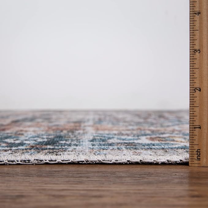 Bloom Rugs Caria Washable Non-Slip 10 ft Runner - Terracotta/Blue Traditional Runner for Entryway, Hallway, Bathroom, and Kitchen - Exact Size: 2'6" x 10'