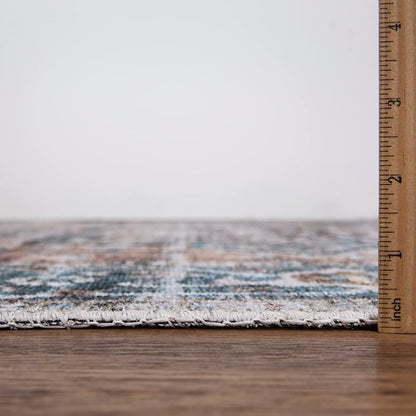 Bloom Rugs Caria Washable Non-Slip 10 ft Runner - Terracotta/Blue Traditional Runner for Entryway, Hallway, Bathroom, and Kitchen - Exact Size: 2'6" x 10'