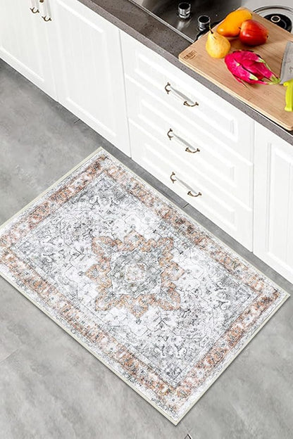 COMSLE Washable Door Mat, Front Door mat Indoor Faux Wool Absorbent Small Rugs for Entryway Distressed Throw Rug Non-Slip Accent Floor Carpet for Entrance Bedroom, 24X36 Inches Orange