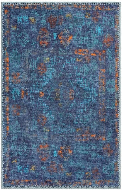 GLN Rugs Contemporary Collection - Machine Washable Area Rug, Contemporary Washable, Non Slip, Low Pile Chenille Rug, Living Room, Bedroom, Kitchen Rug (2' x 3' Midnight/Multi)