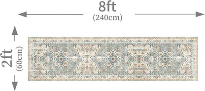 Enkor Runner Rugs for Hallway, 2x8 Washable Soft Boho Non Slip Floor Rugs for Kitchen, Modern Mat for Living Room Bedroom Entryway Beige & Green
